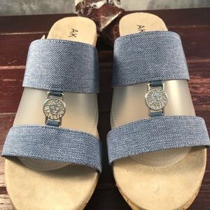 Anne Klein Denim Blue Slip On Cork Wedge Heels Size 9.5